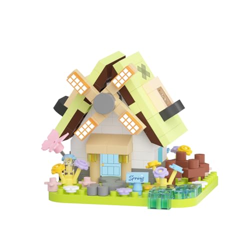 Spring Blossom Windmill Cottage Mini House Building Toy | Micro set miniature block with construction model for adults teens birthday gift. Creative cabin home decor. - style: Spring Blossom