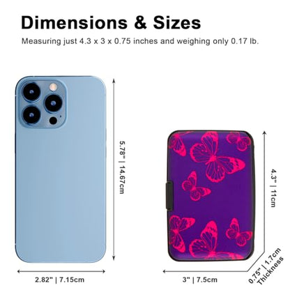 Credit Card Holder, Metal Card Wallet RFID Blocking Mini Slim Aluminum Business Hard Card Case for Women Men (Purple Butterfly) - color: Purple Butterfly