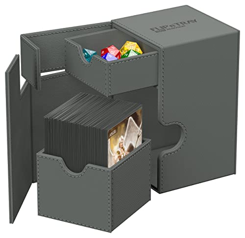 Ultimate Guard Flip'n'Tray 100+, Deck Case for 100 Double-Sleeved TCG Cards + Dice Tray, Grey, Independent Magnetic Closure & Microfiber Inner Lining - color: Grey, size: 100+