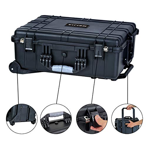 MEIJIA Portable Waterproof Protective Case, Hard Camera Case With Retractable Pull Handle And Rolling Wheels, Customizable Fit Foam Inserted, Elegant Black, 24.25 X19.41 X9.76 inche - size: 24.25 X19.41 X9.76 inches