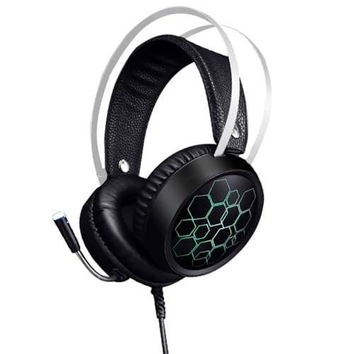 KALLORY Wired Gaming Headset with Microphone for Pc, Comfortable Over Ear Headphone with Soft Ear Pads, RGB Light Surround Sound for Online Gaming and Esports Use