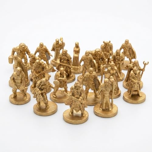 50-Piece Gold Fantasy Miniatures Set: 16 Unique Pre-Finished RPG Figures for Tabletop Roleplaying Games, Heroes & Monsters, Campaign Ready, No Paint Required