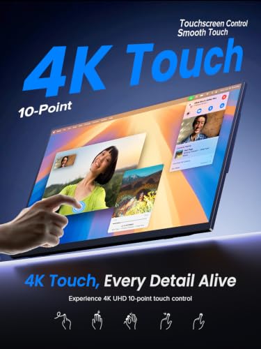 UPERFECT 4K Portable Monitor Touchscreen, 15.6” 125% sRGB Laptop Monitor, 3840 * 2160 UHD, 450 Nits Ultra-Slim Monitor, USB-C & MINI HDM, VESA & Stand, Travel Screen for Computer, PC, Game Consoles - size: 15.6"
