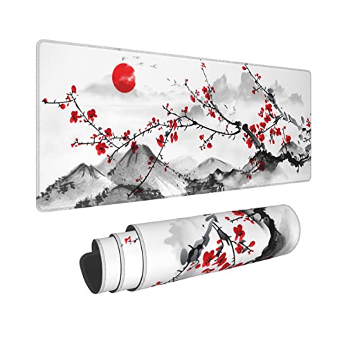 Watercolor Cherry Blossom Mouse Pad 31.5x11.8 Inch Pink Full Desk Japanese Sakura Mousepad Extended Large Non-Slip Rubber Base Waterproof Big Keyboard Mat with Stitched Edges for Gaming and Office - color: Cherry Blossom 1