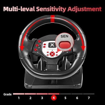 DOYO Gaming Steering Wheel with Pedal and Paddle shifters for PC | 180°Rotation, Sim Racing Wheel with Dual Vibration, Height & Tilt Adjustable, for PS4, PS3, Xbox Series X|S, Xbox One, Switch
