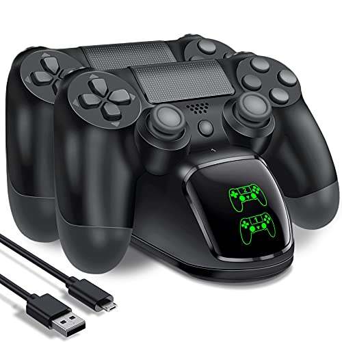 PS4 Controller Charger Dock Station with Charging Cable,1.8Hrs Fast Charge PS4 Remote Charging Station, Replacement for PlayStation 4 Dualshock 4 Charger for PlayStation 4 Games - color: Black-Green