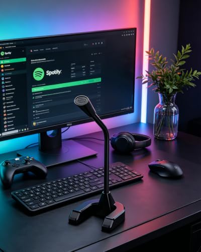 USB Microphone for Streaming, 360° Omnidirectional Condenser Mic with Noise Canceling, Adjustable Gooseneck, Plug & Play for Gaming Podcast Conference Recording Teaching Compatible with PC Laptop