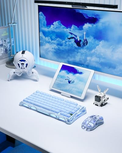 GravaStar Mercury K1 75% Wireless Mechanical Gaming Keyboard RGB Backlit | Gasket Mount, Hot Swappable Linear Switches, Creamy Sound Keyboard, 2.4GHz/USB-C/Bluetooth 5.0, for Win/Mac【Ice Blue】 - color: Ice Blue