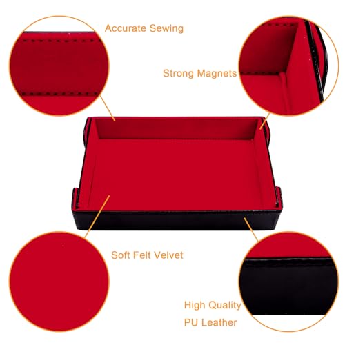 SIQUK 2 Pieces Magnetic Dice Tray Rectangle Folding Dice Rolling Tray PU Leather Dice Trays Dice Holder Storage Box for D&D RPG Dice Games (Black, Red) - color: Black and Red