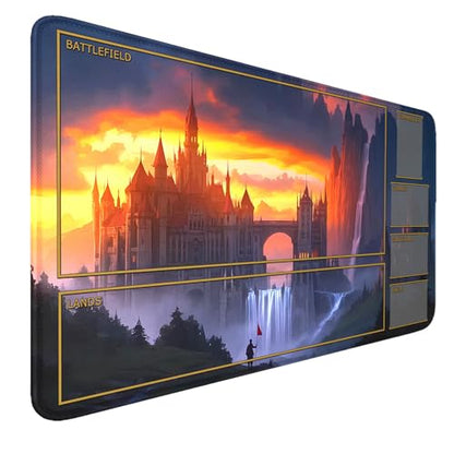 MTG Playmat with Zones Stitched Edges, 24 x 14 inches Castle MTG Mat for MTG Trading Card Game Playmats Smooth Surface Battle Game Rubber Collection - color: Fire Cloud With Zones