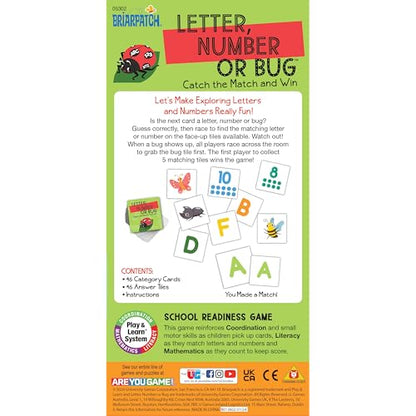 Briarpatch, Letter Number or Bug Game, Early Preschool Learning for Toddlers, Kindergarten and 1st Grade