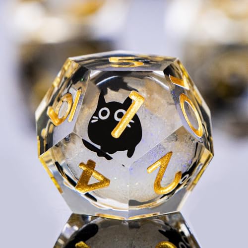 DND Cat Dice Set White Sharp Edge Dice with Box, RPG D and D Dice Dungeons Dragons Role Playing Game Polyhedral Resin Dice Set D20 D12 D10 D8 D6 D4 - color: Golden White
