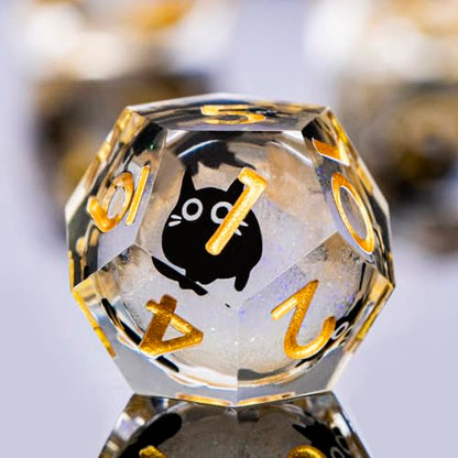 DND Cat Dice Set White Sharp Edge Dice with Box, RPG D and D Dice Dungeons Dragons Role Playing Game Polyhedral Resin Dice Set D20 D12 D10 D8 D6 D4 - color: Golden White