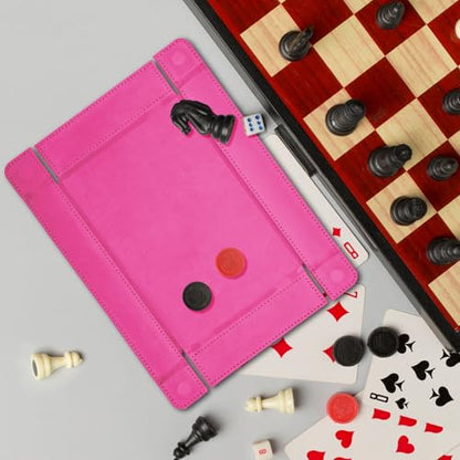 SIQUK Magnetic Folding Dice Tray Rectangle Dice Rolling Tray PU Leather Trays Foldable Holder Rolling Mat Storage Box for D&D RPG Games, Pink - color: Pink