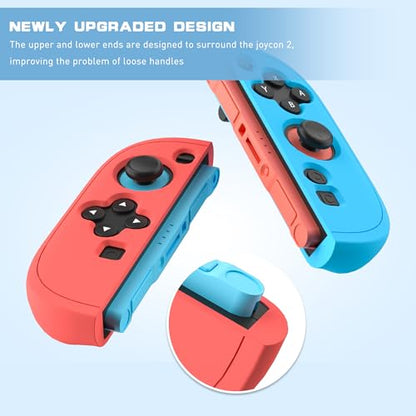 FUNDIARY Replacement for Nintendo Switch 2 Controller, Switch Wireless Controllers Compatible with Switch 2, Anti-Slip Soft Silicone Protective Cover with 2 Thumb Caps, Blue+Red - color: Red and Blue