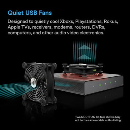 AC Infinity MULTIFAN S5, Quiet Dual 80mm USB Fan, UL-Certified | For Receiver DVR, PlayStation, Xbox, Computer, Cabinet Cooling - size: S5