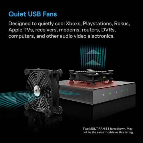 AC Infinity MULTIFAN S1, Quiet 80mm USB Fan, UL-Certified | For Receiver DVR, PlayStation, Xbox, Computer, Cabinet Cooling - size: S1