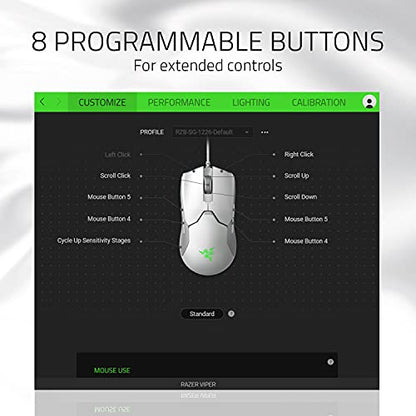 Razer Viper - Light Esports Gaming Mouse (Light ambidextrous Gamer Mouse with 69g Weight, Speedflex Cable, Optical 5G Sensor, Integrated DPI Memory and RGB Chroma Lighting) White - color: Mercury / White