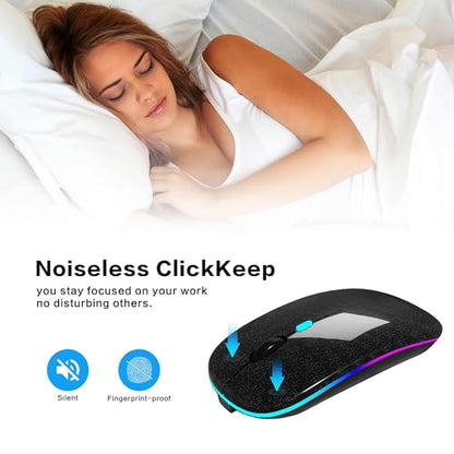 AIKOKOK Wireless Bluetooth Mouse, Rechargeable, Dual Mode Bluetooth 5.2 & 2.4G USB, LED Lights, Slim, Silent, Portable Computer Mouse for Laptop, PC, MacBook, iPad, Tablet (Bright Black) - color: Bright Black 02