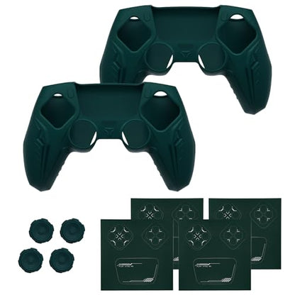 PlayVital 2 Pack Silicone Skin Set for PS5 Controller - Charging Dock Compatible, Full Protection Case with Futuristic CyberMech Design, Soft Cover with Thumb Grips & Stickers - Racing Green - color: 2 Green