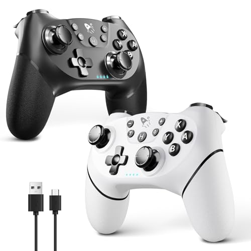 AceGamer Wireless Pro Controller for Nintendo Switch/Lite/OLED/Switch 2/PC, 2 pack, Hall Effect Joystick for Switch 2 Pro Controller with Wake-Up/Dual Vibration/Turbo/Ergonomic ! (Black&White) - color: B&W