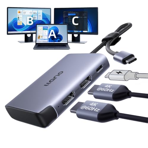 llano USB-C to Dual HDMI Adapter for Dual Monitors, HDMI Splitter with Dual 4K@60Hz Extended Display, 2K@144Hz@120Hz Support, 100W PD Charging, MST Hub for MacBook and Windows Laptop