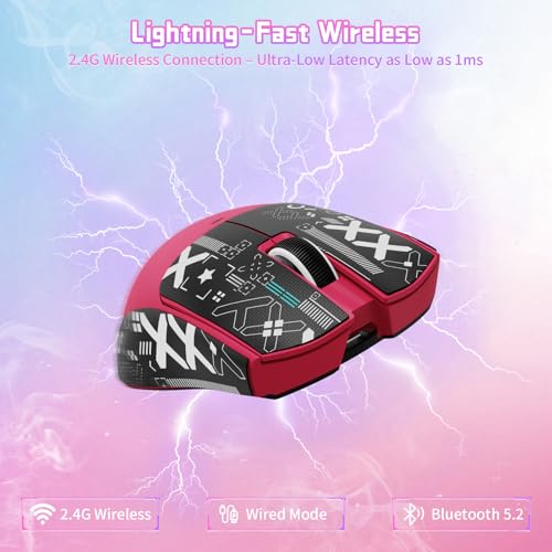 ATTACK SHARK X11SE Wireless Gaming Mouse, 59g Lightweight, Magenta&Tape | Bluetooth/2.4Ghz Wireless/Wired Connectivity, 22K DPI, PixArt PAW3311 Gaming Sensor, 1K Polling Gamer Mice for PC/Mac - color: Magenta&Tape