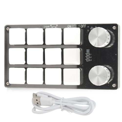 Macro Keyboard One Handed Macro Mechanical Keyboard 12 Key Multifunction DIY Programmable Keypad for Office Gaming Lab Macro Mechanical Keyboard (Black White) - color: Black White