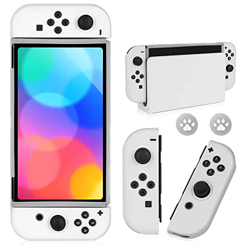Switch OLED Case for Nintendo Switch OLED Model, Dockable Cover Soft TPU Protector Case for Switch OLED Grips & Console and Accessories with 2 Pcs Thumb Caps, Frosted Clear - color: Frosted Clear