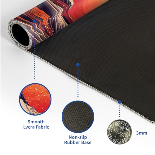 Red Japanese Sea Wave Mouse Pad Abstract Red Mouse Pad 31.5x11.8 Inch Texture Non-Slip Rubber Base Large Mousepad Stitched Edges Keyboard Mouse Mat Desk Pad for Office and Home - color: Red Japanese Sea Wave
