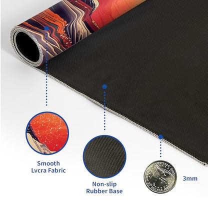 Red Japanese Sea Wave Mouse Pad Abstract Red Mouse Pad 31.5x11.8 Inch Texture Non-Slip Rubber Base Large Mousepad Stitched Edges Keyboard Mouse Mat Desk Pad for Office and Home - color: Red Japanese Sea Wave