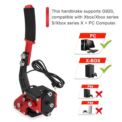 Upgrade 2-in-1 64 Bit USB Handbrake for G920 Compatible with Xbox/Xbox series S/Xbox series X + PC System for Simulated Racing Games with Non-Contact Plus Hall Sensor and Clamp (Black+Red) - color: Red