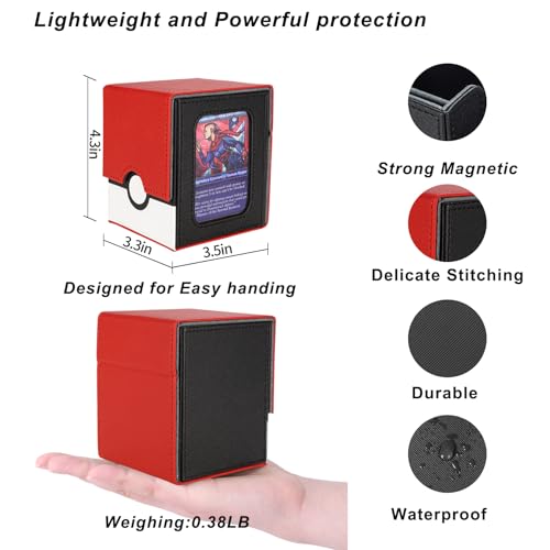 AFIING MTG Deck Box for Commander Display,Card Deck Case Fits 100 Double Sleeved Cards, Magic Commander TCG Card Storage Box with 2 Dividers,Dice Bag and 1 Toploader(Red Black) - color: Commander Red Black