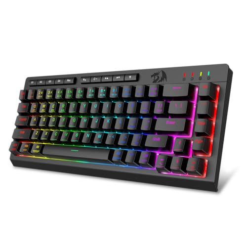Redragon Wireless Gaming Keyboard, RGB Backlit, Portable 60% Design, Black | Bluetooth/2.4GHz/USB-C Wired, Mini Quiet Macro Membrane Keyboard, Rechargeable 4000mAh Battery, Anti-Ghosting for Win/MAC - color: Black