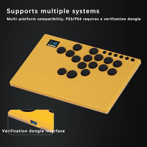 NLOFIN Leverless Arcade Stick 16Key All-Button Leverless Controller(Yellow) | Custom RGB Arcade Fighting Stick,for PS4/PS5/PC/Switch/Steam, Aluminum Controller,Supports Hot-Swap&SOCD - color: Yellow