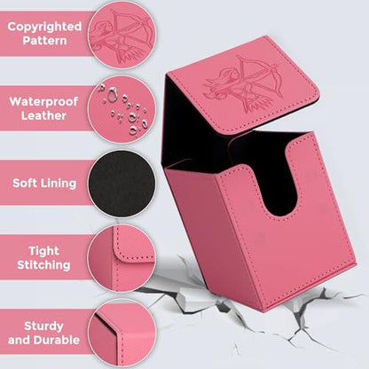 Card Deck Box with 2 Dividers, MTG Commander Deck Box Holds 100+ Double-Sleeved Cards, Leather Magnetic Deck Case Compatible with Magic TCG CCG Cards, Pink/Elf - color: 4. Pink,Elf 01, size: 100 Double-sleeved Cards Vertical