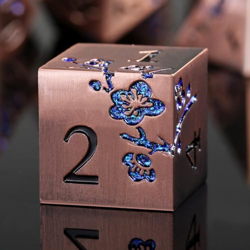 DNDND Metal Dice, 7 PCS Heavy Solid Metallic Flower DND Dice Set with Gorgeous Gift Case for D&D Dungeons and Dragon Tabletop Game (Ancient Copper) - color: Flower Copper