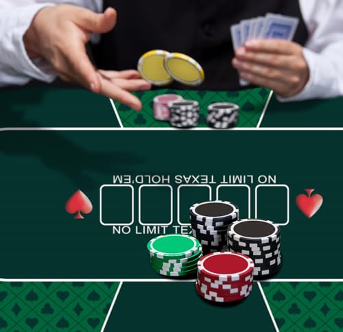nuveti 63 x 31 Foldable Texas Poker Card Tabletop Layout Portable Anti-Slip Rubber Board Game Mat Poker Table Mat 8-10 Players Texas Hold'em Poker Mat - color: 63 X 31 Inch Rectangular-green5