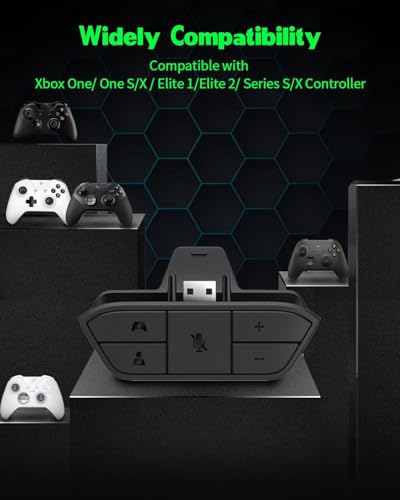 AOJAKI Stereo Headset Mic Adapter for Xbox One Elite Series S X Controller | Controller audio adapter supports adjustable game & chat volume balance, for Xbox One S/X, Elite 1/2, Series S/X controllers