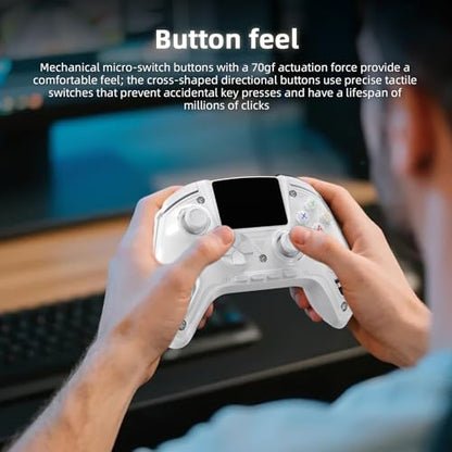 Cintwor RG G01 Interactive Screen Wireless Gaming Controller for Steam/PC/Switch/Linux/Android/iOS, 2.4G Wireless Bluetooth Controller with Screen, Heart Rate Monitor, Hall Effect Triggers (White) - color: white