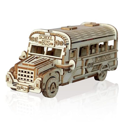 3D Wooden Puzzles for Adults, DIY School Bus Model Building Kit | Creative Craft & Model Kits for Adults, DIY Assembly Puzzle Desk Decor, Holiday Gift for Xmas, Teens Men 14+, STEM Project - style: School Bus