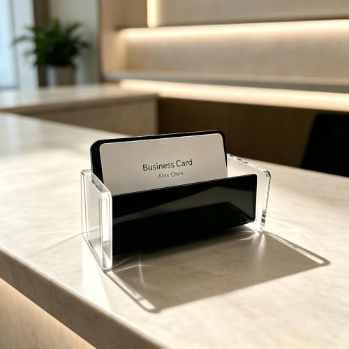 Acrylic Business Card Holder, Black, Clear Horizontal 1 Slot Desktop Organizer, 60 Card Capacity, Display Stand for Desk (L) - size: L