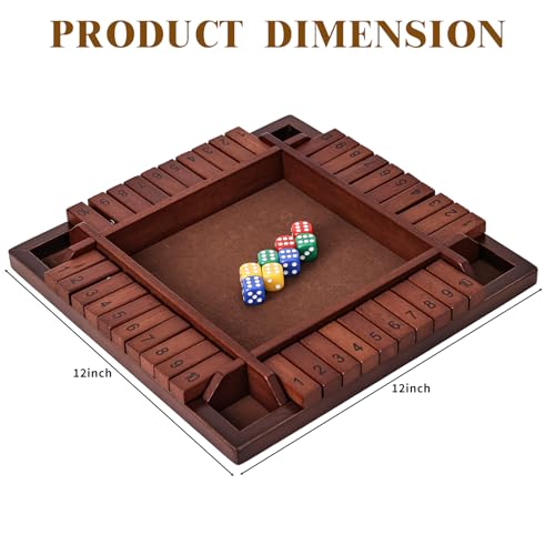 Shut The Box Game Wooden,4 Players Math Games for Kids 8-12,Dice Box Family Games for Kids and Adults,Board Tabletop Games for Kids 5-7, 12 Inch Close The Box Game for Classroom,Home or Party(4-Retro) - style: 4-player - Retro