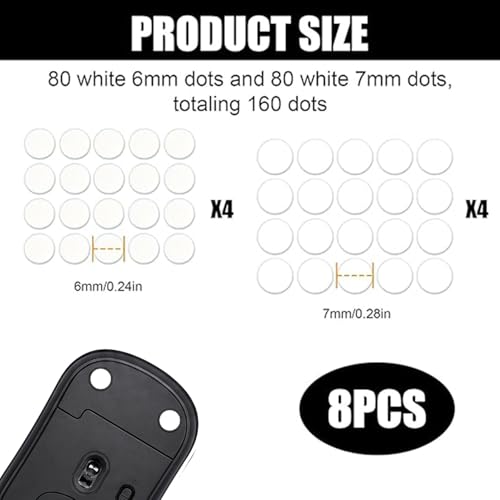 160 Pcs Dot Mouse Glide Sliders, Universal 6mm 7mm PTFE Mouse Feet Skate Stickers, Smooth Sliding Pads Compatible with All Mousepads, Wear-Resistant Smooth Glide Mice Glass Skates Pad (White) - size: Dia 6mm/7mm White & Black