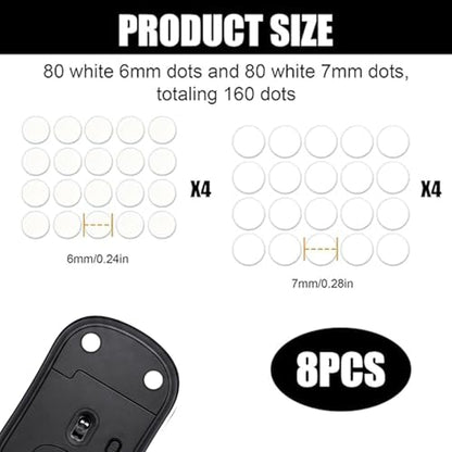 160 Pcs Dot Mouse Glide Sliders, Universal 6mm 7mm PTFE Mouse Feet Skate Stickers, Smooth Sliding Pads Compatible with All Mousepads, Wear-Resistant Smooth Glide Mice Glass Skates Pad (White) - size: Dia 6mm/7mm White & Black