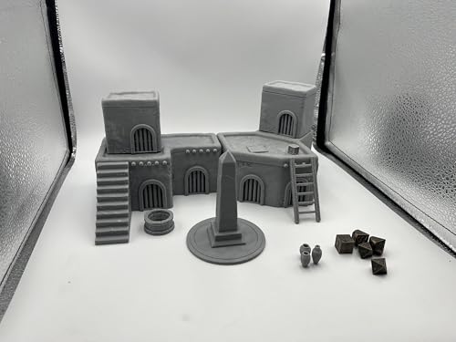 Architectural Terrain Set for 28mm (1/64) Miniature Wargames, 3D Printed and Paintable, Gift for Hobby Enthusiasts (Desert Building)