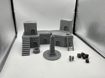 Architectural Terrain Set for 28mm (1/64) Miniature Wargames, 3D Printed and Paintable, Gift for Hobby Enthusiasts (Desert Building)