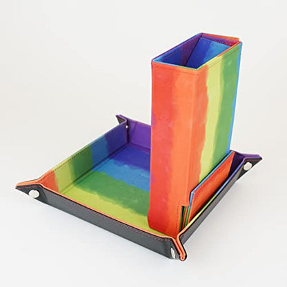 FanRoll Fold Up Dice Tower: Watercolor Rainbow, Role Playing Game Dice Accessories for Dungeons and Dragons - color: Rainbow