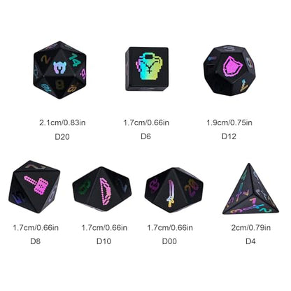 UDIXI Obsidian Gemstone Dice Set D&D Stone DND Dice Set for Tabletop Games | Natural Stone, Premium Gift Box, DM Gift, for Dungeons and Dragons Role Playing Games - color: Obsidian (Pixel Art)