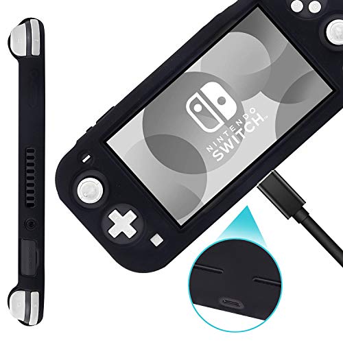 Silicone Protective Case for Nintendo Switch Lite, Soft Grip Case Cover with Comfort Ergonomic Handles for Nintendo Switch Lite 2019 [Self Stand][4 Thumb Stick Caps] (Black) - color: 실리콘-블랙